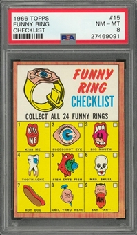 1966 Topps Football #15 Funny Ring Checklist - PSA NM-MT 8